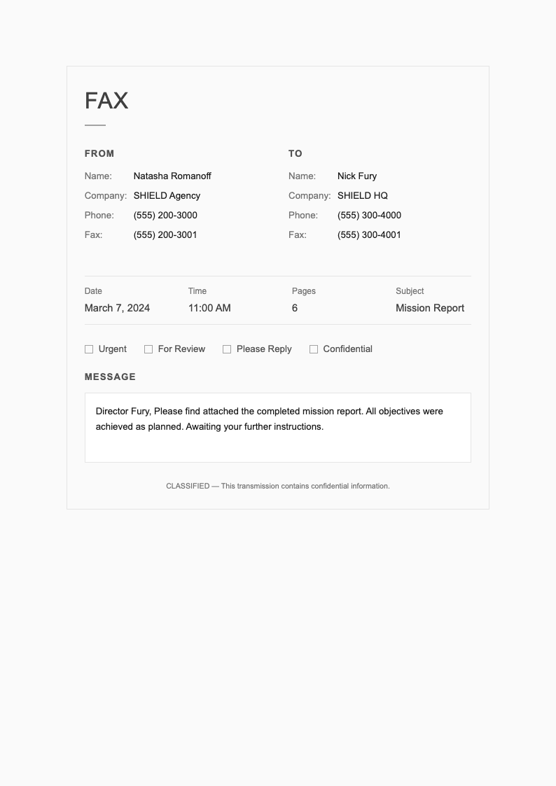 Minimal border fax cover page